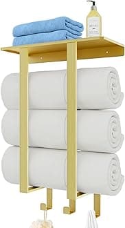 BethomGold Towel Racks for Bathroom, Towel Storage Racks with Shelf Wall Mounted, Hand Towel Holder with 3 Hooks for Hand Towel
