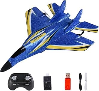 Colcolo RC Plane Foam Lightweight Sturdy with Gyro Aircraft Toy Remote Control Airplane for Beginner Boys Kids Adults Birthday Gift, Blue Single battery
