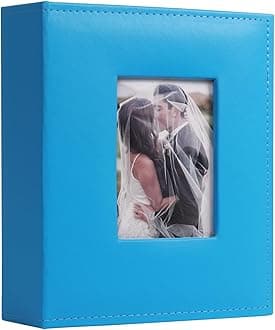 RECUTMS200 4x6 Small Photo Album with Front Window, Leather Cover Photo Album Book for Family Wedding Baby Anniversary (Sky Blue)