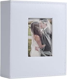 RECUTMS 200 Photo Album 4x6, Small Photo Book Pu Leather Cover with Front Window for Memory Wedding Valentines Baby Anniversary (White)