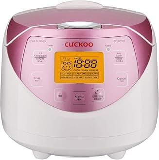 CUCKOO CR-0631F 6-Cup (Uncooked) / 12-Cup (Cooked) Micom Rice Cooker with Nonstick Inner Pot, 7 Menu Modes, LCD Display, Fuzzy Logic Tech, Auto Clean (White/Pink)