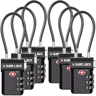 SURE LOCK TSA Approved 3-Digit Combination Luggage Locks – Open Alert Indicator, Re-settable Code with Zinc Alloy Body, Easy-Read Dials for Suitcase, Backpack, Gym Locker & Toolbox (Multiple Colors