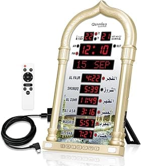 Digital Azan Clock - Islamic Prayer Time Reminder and Auto Change time for Home and Mosque QS-618 Gold