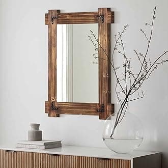 MeMoreCool Rustic Mirror Wood Mirror for Bathroom, Decorative Framed Wall Mirror, Farmhouse Natural Vanity Mirror, Wall Mounted Rectangular Mirror for Bedroom Living Room, Small 20x30 Inch