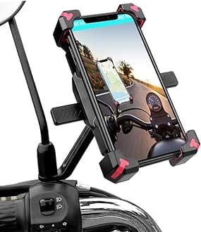 Motorcycle Phone Holder, 1s Lock and Release Phone Mount for Motorcycle Scooter Moped Rear View Mirror Phone Mount for 4.5-6.8 inch Cell Phone, Motorbike Rearview Mirror Phone Holder