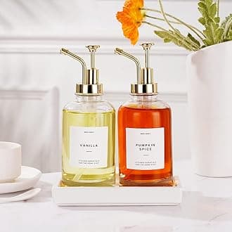 Molimoli Coffee Syrup Dispenser for Coffee Bar with Ceramic Tray, Coffee Pump Dispenser, 500 ml, Set of 2, Gold Upgraded Pump