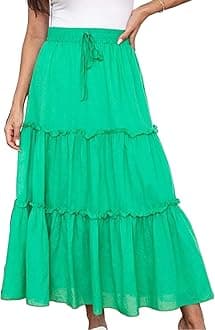 Midi Skirts for Women UK Elasticated Waist - Midi Skirts for Women UK A Line - Knee Length Skirt Tiered Maxi Skirt Cotton Ladies SummerSkirts Long Summer Solid Colorskirt Vacation Outfits
