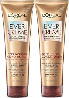 L’Oréal Paris L'Oreal EverCreme Sulfate Free Conditioner for Dry Hair, Triple Action Hydration for Dry, Brittle or Color Treated Hair, with Apricot Oil, 8.5 Fl; Oz (Pack of 2) (Packaging May Vary)