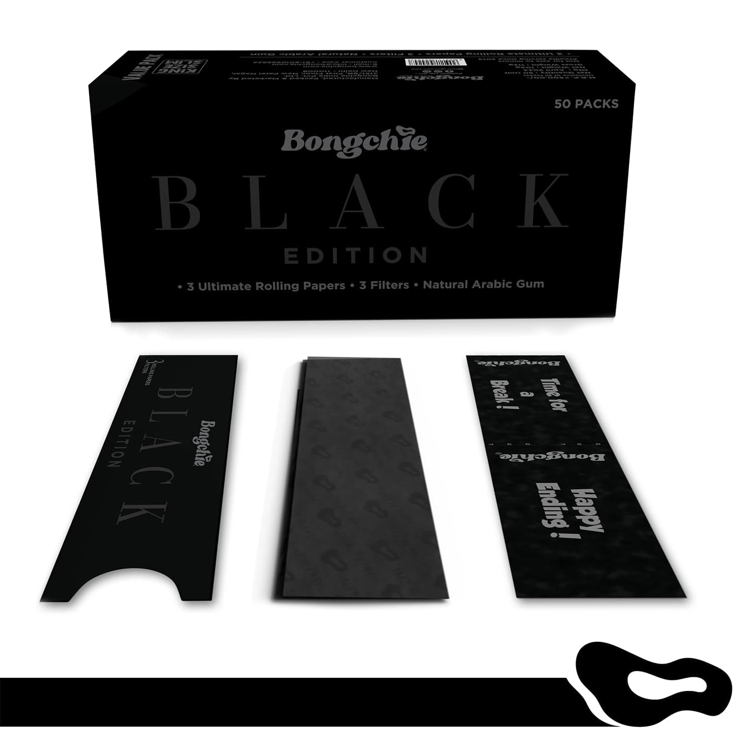 Bongchie Black Edition King Size Slim Rolling Papers with Perforated Filters | Ultra Thin 13.8 GSM Slow Burning Paper | RoHS Certified Filter Tips | Box of 50 Packs