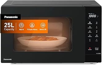 Panasonic 25L Solo Microwave Oven, 900W Power, 5 Power Levels, 10 Auto Programs, Quick 30 Function & Auto Defrost, Compact Countertop Microwave, Large Interior – NN-ST34NBKPQ