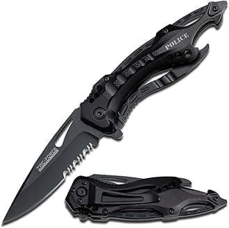 Tac-Force Folding Pocket Knife, 3.25-inch Serrated Blade, Black Aluminum Handle, 7.75-inch Overall Length TF-705BK