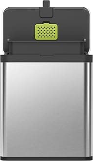 EKO Stainless Steel Kitchen Food Waste Compost Bin with Removable Inner Bucket and Deodorizer Compartment, 7L / 1.85 Gal Wall-Mounted Kitchen Trash Can with Swing Lid (Stainless & Black)