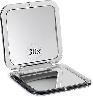 MIRRORVANA 30X Compact Magnifying Mirror for Travel, Handheld and Foldable Square Design - Lightweight Mini Pocket-Sized Magnified Mirror, Ideal for Purse or Handbag Use - 3.3" x 3.3" (Black)