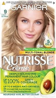 Garnier Nutrisse Permanent Hair Dye, Natural-looking, hair colour result, For All Hair Types, 9 Light Blonde (Packaging may vary)