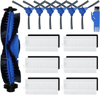 Replacement Parts Compatible for eufy robovac 11S, 25C, 30, 30C, 35C, 12, 15T, 15C Slim Robotic Vacuum Cleaner: 6 Hepa Filter 6 Side Spin Brushes & 1 Main Roller Brush Attachment Spare Pack