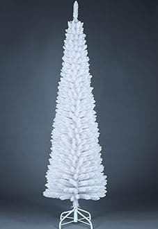 4Ft/1.2m Slim Christmas Tree Artificial White Pencil Tree 172 Pointed Tips, Metal Stand, Holiday Home Decorations