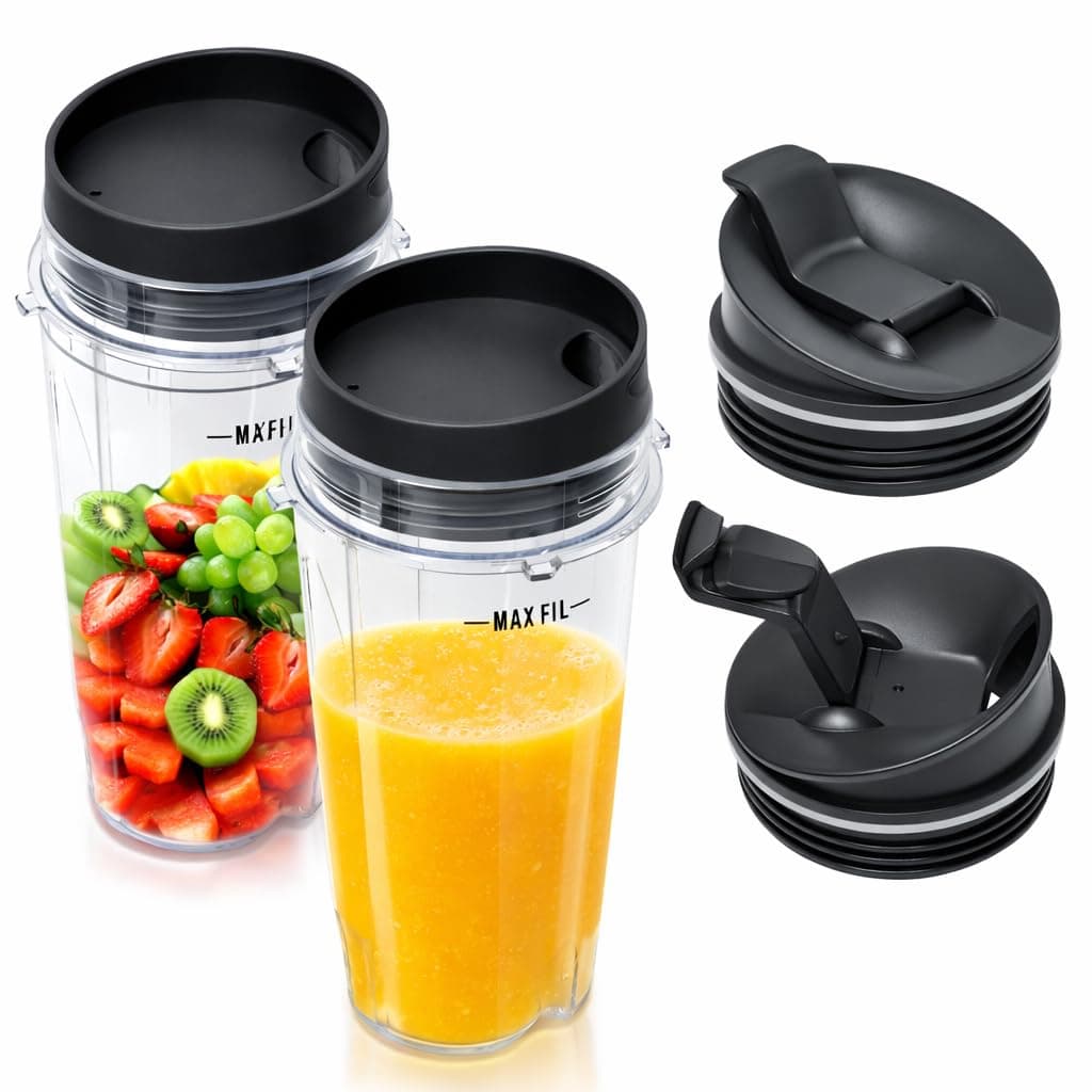 16oz Blender Cup Set Compatible with Ninja Replacement Parts, Single Serve Blender Cups+Sip & Seal lids for QB3001SS Fit Compact Personal QB3000 BL660 BL740 BL770 BL780 BL810