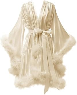 Women's Feather Robe Silk Satin Bridal Dressing Gowns Short Nightgown Bathrobe Sleepwear Maternity Photoshoot Robe