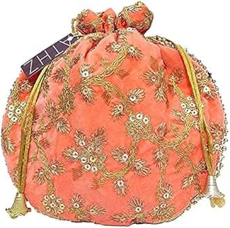 Potli Bag Velvet for ladies traditional Indian Wristlet women handbags with Drawstring Ethnic Embroidery Fashion Potli