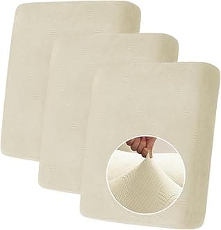 YEMYHOM Stretch Individual Cushion Covers Sofa Seat Cushion Slipcovers Soft Couch Cover Replacement Striped Pattern Furniture Protector with Elastic Bottom (3 Pc Cushion Cover, Beige)