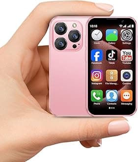 Mini phone Unlocked Mini Smartphone for kids 3.0" HD Touch Screen World's Smallest Cell Phone Quad Core Dual Sim Card Face ID Android Compact Small Mobile Phones for Student Pocket 2GB+16GB Pink