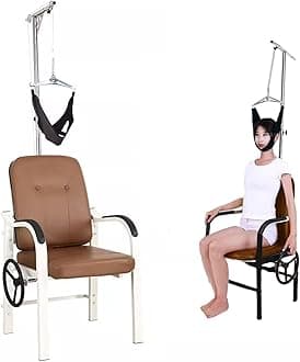 Neck Traction Devices for Spinal Decompression Home Use, Men Women Medical Cervical Traction Exerciser Pain Relief, Physical Therapy Orthopedic Chair (Color : Brown)