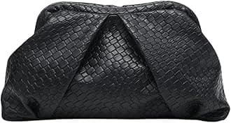 FloernsWomen's Vintage Leather Ruched Bag Evening Handbag Dumpling Clutch Purse