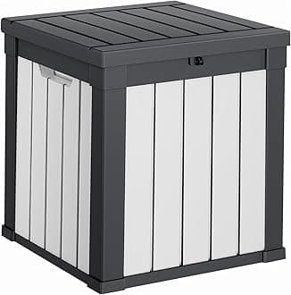 40 Gallon Resin Deck Box, Lockable Patio Outdoor Storage Box for Furniture, Garden Tools and Tools Storage, Waterproof Outside Storage Boxes - Black&White