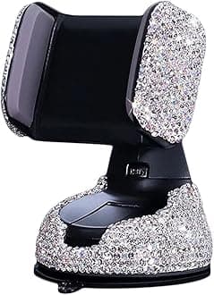 SUNCARACCL Bling Car Phone Holder, 360°Adjustable Universal Rhinestone Crystal Auto Phone Mount Stand Accessories for Windshield Dashboard and Air Outlet (White)