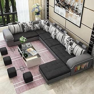 Modern 6 Seater U Shaped Velvet Sectional Sofa for Classic Living Rooms Luxury Design Modular Fabric Set (Dark Grey)
