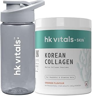 Korean Marine Collagen Supplement (Orange, 250g) with Sipper, 300ml | Combo Pack | Supplement for Women & Men | Promotes Healthy Skin, Hair & Nails