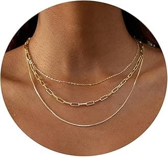 Tasiso 14K Gold Plated Layering Necklace Set Simple Triple Three Layered Box Paper Clip Chain Necklaces for Women Everyday Multi Strand Dainty Jewelry Gift