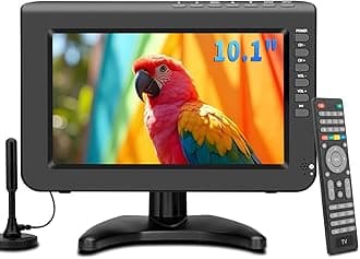 Jexiop 10.1inch Portable TV,720P Screen Small Television with Antenna and Digital ATSC Tuner,HDMI USB Port,12 Volt Charger Cable/AC Power for Caravan and Kitchen
