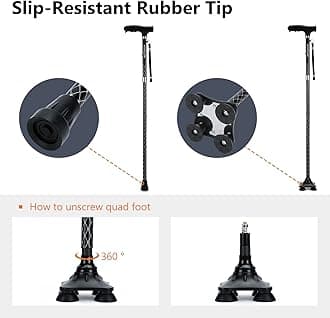 Folding Walking Cane with LED Light for Women & Men - Foldable, Adjustable, Collapsible Lightweight Aluminum Walking Stick for Seniors & Adults