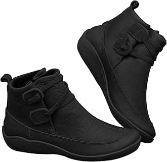 GenericWomen's Vintage Ankle Boots Arch Support Shoes for Women with Side Flat Ankle Boots Women Boots for Women Low Heel Leather