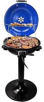 Electric BBQ Grill Techwood 15-Serving Indoor/Outdoor Electric Grill for Indoor & Outdoor Use, Double Layer Design, Portable Removable Stand Grill, 1600W