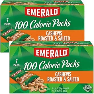 Emerald Nuts, Cashews Roasted & Salted, 100 Calorie Packs, 7 Ct, 4.34 Oz (Pack of 2)