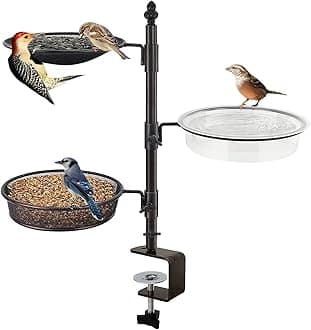 Deck Bird Feeders Platform Bird Feeder Balcony to Porch 3-Tray Bird Bath Feeder, Dual-Use Flower Pot Stand, Great for Wild Birds