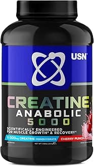 Creatine Anabolic 5000 – All-in-One Muscle Growth & Recovery Powder, 5000mg Creatine Monohydrate + 3000mg BCAAs, Low Sugar, Cherry Punch Flavour, 900g (30 Servings) - New Formula