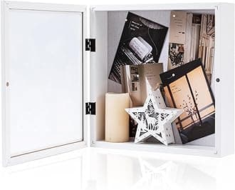 Muzilife 11x11 Shadow Box Picture Frame - 2.16" Interior Deep Wood & Glass Square Display Case Ready to Hang Memory Box Baby Sports Memorabilia, Pins, Awards, Tickets, and Photos, White