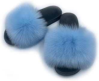Women's Faux Fur Slides Slippers Fluffy Fuzzy Sandals Open Toe Furry Slide Flip Flop Indoor Outdoor
