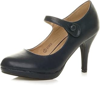 AJVANI Womens Ladies mid high Heel Mary Jane Evening Work Platform Bridal Party Prom Court Shoes Size.