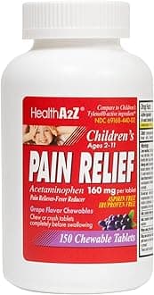 HealthA2Z® Children’s Chewable Pain Relief | Acetaminophen 160mg | Grape Flavor | Fever Reducer & Pain Reliever | Aspirin & Ibuprofen Free | 150 Counts