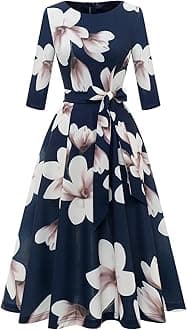 DRESSTELLS Women's Short Sleeves Scoop Casual Flared Dress with Belt