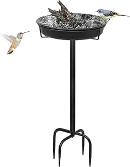 28In Freestanding Birdbaths Bowl Outdoor, Free Standing Garden Bird Bath Bird Feeder Bowl with Metal Stake, Detachable Decoration Spa Birdfeeder for Garden Patio Yard Lawn, New Upgrade(A)