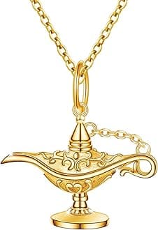S925 Sterling Silver Aladding Magic Genie Lamp Legend Wishing Carved Lamp Pendant Necklace Jewelry Good Luck Gift for Women