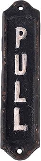 Retro Cast Iron Vertical Pull Door Sign for Shop Home Decor 6", Black White