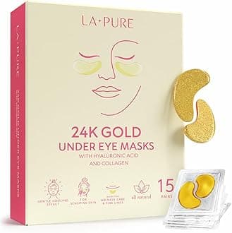 24k Gold Under Eye Mask for Dark Circles and Puffiness, Revitalizing & Non-Irritating Anti Aging Eye Patches with Hyaluronic Acid & Collagen - Dermatologically Tested - 15 Pairs Eye Gel Pads