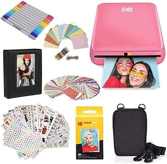 Step Instant Photo Printer With Bluetooth/NFC, ZINK Technology & KODAK App for iOS & Android (Pink) Gift Bundle