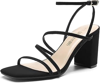 Women's Heels Chunky Block Strappy Square Open Toe Ankle Buckle Heeled Sandals Wedding Party Dress Shoes Indie
